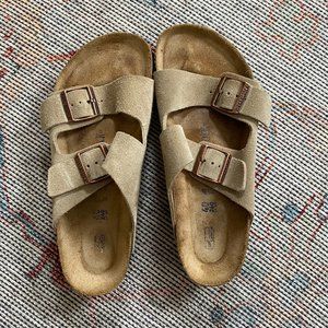 BIRKENSTOCK ARIZONA SOFT SLIDE SANDALS TAUPE SUEDE 40 9 9.5 womens